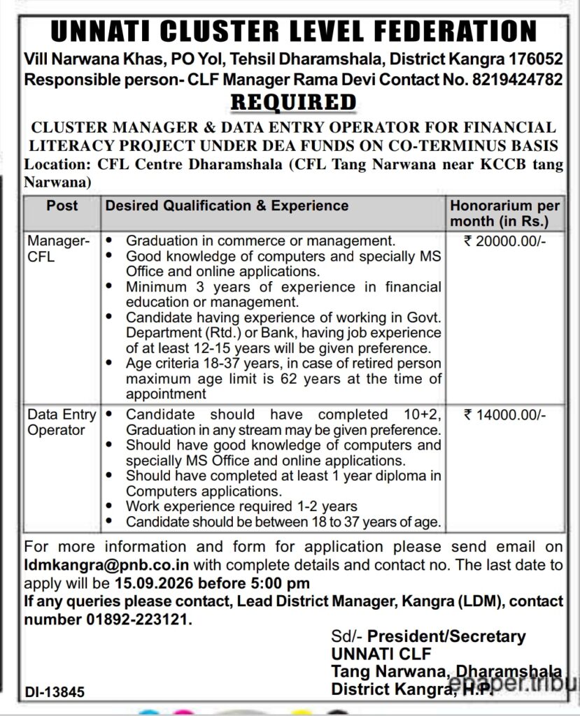 Unnati CLF Recruitment 2026