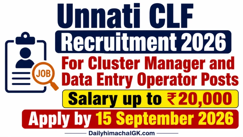 Unnati CLF Recruitment 2026 Cluster Manager & Data Entry Operator Posts, Salary Up to ₹20,000