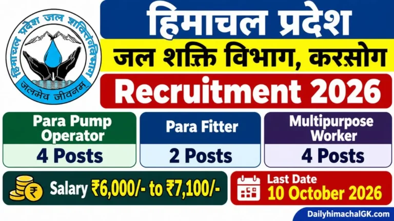 HP Jal Shakti Vibhag Karsog Recruitment 2026