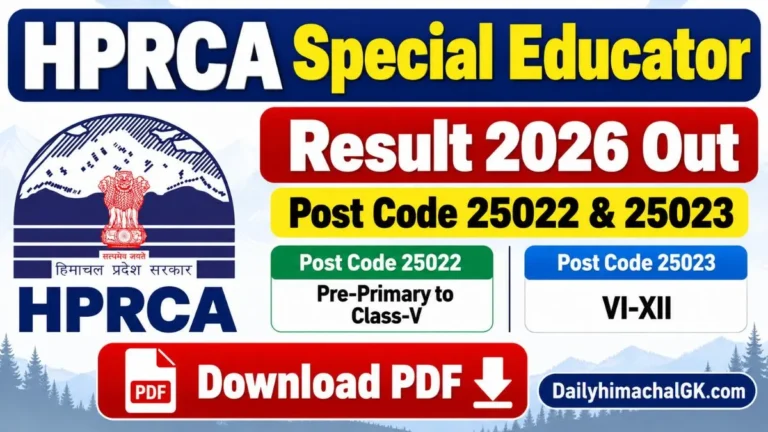 HPRCA Special Educator Result 2026