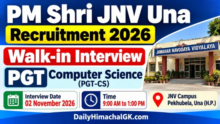 PM Shri JNV Una Recruitment 2026 Walk-in Interview for PGT Computer Science Post